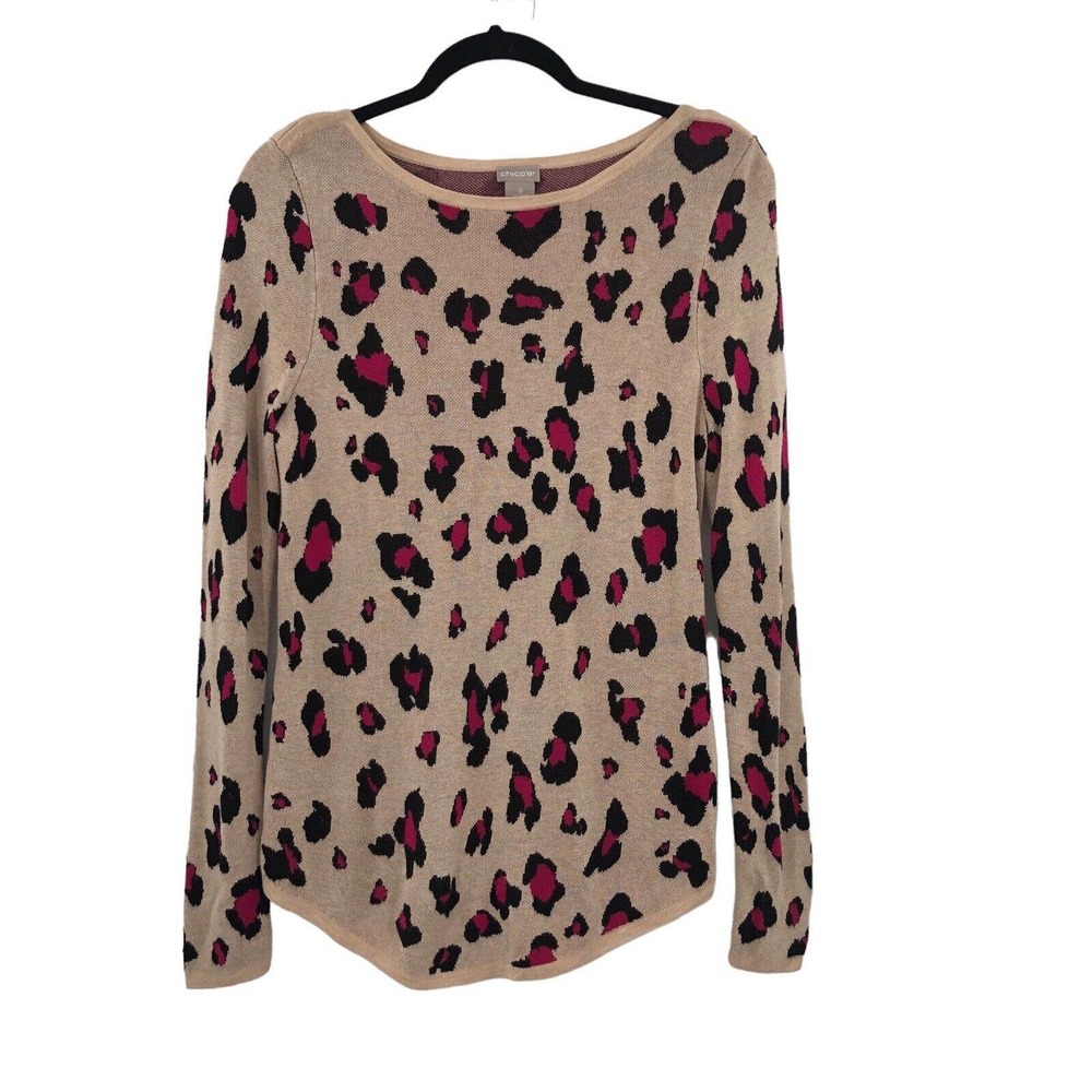 Chico's Tan and Pink Leopard Print Sweater